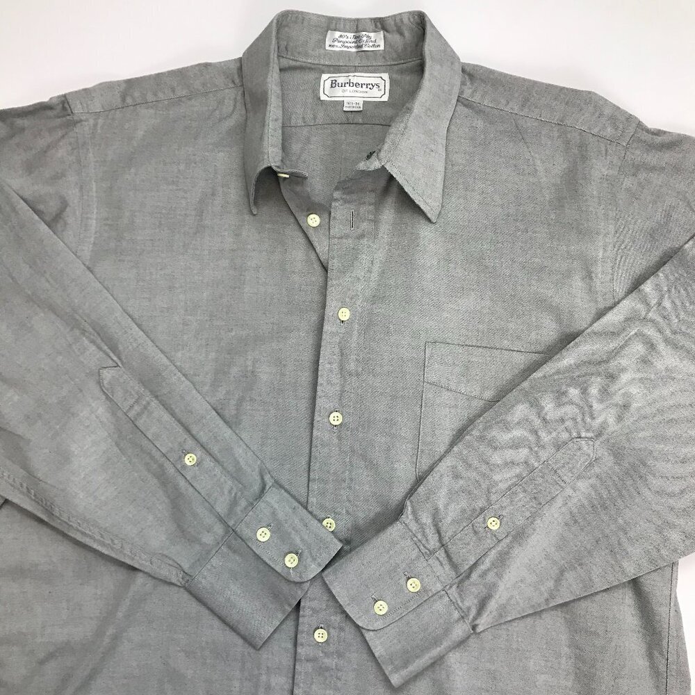 Burberrys Men 80s Two Ply Oxford 100% Cotton 16.5 - 34 Button Gray Shirt